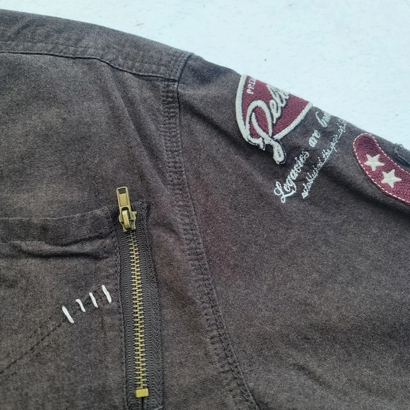 Pelle Pelle Shirt Men's L Large Pearl Snap UP Brown Biker Legend Convertible Slv - Picture 6 of 10